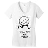 will run for pizza Women's V-Neck T-Shirt