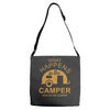 what happens in camper stays in camper vintage style camp funny Adjustable Strap Totes