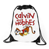 calvin hobbes Drawstring Bags