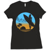 beach surfer silhouette birds sand waves palm Ladies Fitted T-Shirt