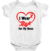 niece i wear a red heart ribbon Baby Onesie