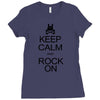 keep calm and rock on mens black t shirt rock music new Ladies Fitted T-Shirt