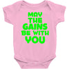 gym gains fitness slogan Baby Onesie