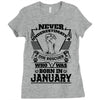 Never Underestimate Dog Rescuer Who Was Born January Ladies Fitted T-Shirt