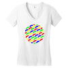 funny girly colorful patterns mustaches Women's V-Neck T-Shirt