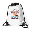 i'm booked Drawstring Bags