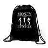 money over bitches graphic Drawstring Bags