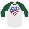 disstressed america flag heart 3/4 Sleeve Shirt