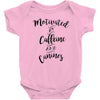 motivated by caffeine and canines Baby Bodysuit
