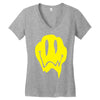 melting acid smiley face Women's V-Neck T-Shirt