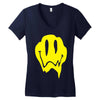 melting acid smiley face Women's V-Neck T-Shirt