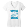 science worship funny geek atheist anti religion Women's V-Neck T-Shirt