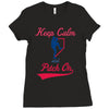keep calm and pitch on Ladies Fitted T-Shirt