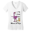 mama &amp; pizza dinasour Women's V-Neck T-Shirt