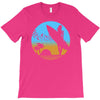 beach surfer silhouette birds sand waves palm T-Shirt