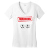 warning i kick balls Women's V-Neck T-Shirt