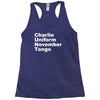 charlie uniform november tango Racerback Tank