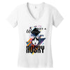 who loves husky Women's V-Neck T-Shirt