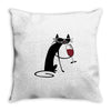 cat and wine Throw Pillow
