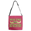 funny black mustache may the stache be with you Adjustable Strap Totes