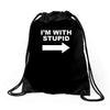 i'm with stupid mens Drawstring Bags