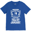 Never Underestimate Old Man Who Was Born January V-Neck Tee