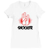 offensive t shirt shocker 3 fingers rude tee funny shirt Ladies Fitted T-Shirt