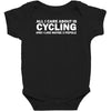 all i care about is cycling and maybe 3 people and food Baby Bodysuit