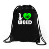i love weed fun Drawstring Bags