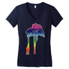 giraffe reaching up with its long neck to eat leaves off branches from Women's V-Neck T-Shirt