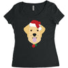 golden retriever dog with red santa's hat Women's Triblend Scoop T-shirt