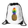 rainbow pineaplle Drawstring Bags