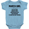 March Girl Hated By Many Baby Onesie