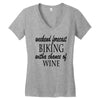 weekend forecast biking with a change of wine Women's V-Neck T-Shirt