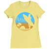 beach surfer silhouette birds sand waves palm Ladies Fitted T-Shirt