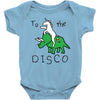 To The Disco (Unicorn Riding Triceratops) Baby Bodysuit
