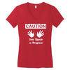 caution! jazz handsfunny jazz dance comic boogie camp trumpet Women's V-Neck T-Shirt