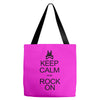 keep calm and rock on mens black t shirt rock music new Tote Bags
