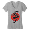 sun dragon with pearl   black red white Women's V-Neck T-Shirt