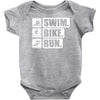 v6 swim bike run Baby Onesie