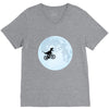 Biker Dinosaur - Dinosaur Riding A Bike To The Moon V-Neck Tee