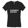 running sucks   humor exercise running gym marathon runner workout tee Women's V-Neck T-Shirt