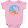 beach surfer silhouette birds sand waves palm Baby Onesie