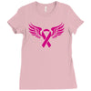 breast cancer ribbon with wing Ladies Fitted T-Shirt