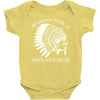 my indian name is runs with beer Baby Onesie