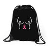 breast with pink ribbon Drawstring Bags