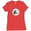 Dinosaur Riding A Bike To The Moon Ladies Fitted T-Shirt