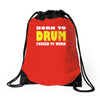 born to drum forced to work Drawstring Bags