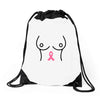 breast with pink ribbon Drawstring Bags