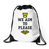 we aim to please Drawstring Bags